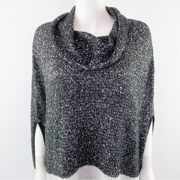 Chico's Size 1 US S Black & Gray Sequin Knit Cowl Neck Poncho Sweater - Picture 2 of 8
